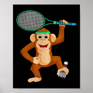 Badminton Chimpanzee Animal Sport Humour Shirt Gif Poster