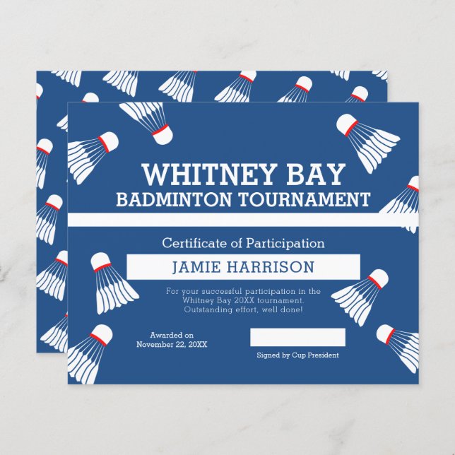 Badminton competition custom blue white court  (Front/Back)