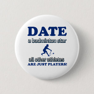 badminton design 6 cm round badge