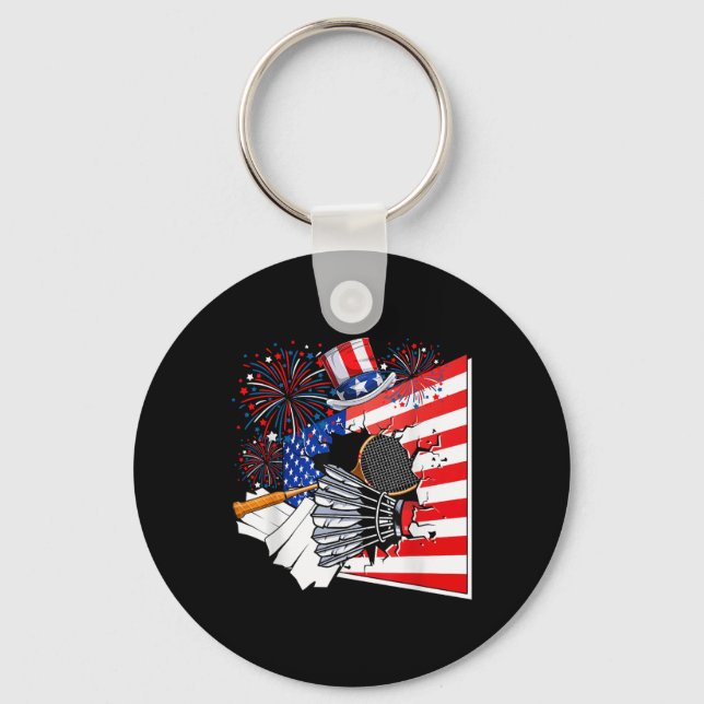Badminton Equipment Costume American Flag 4th Of J Key Ring (Front)