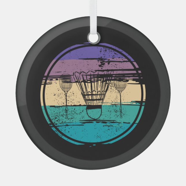 Badminton Equipment Design Glass Tree Decoration (Front)