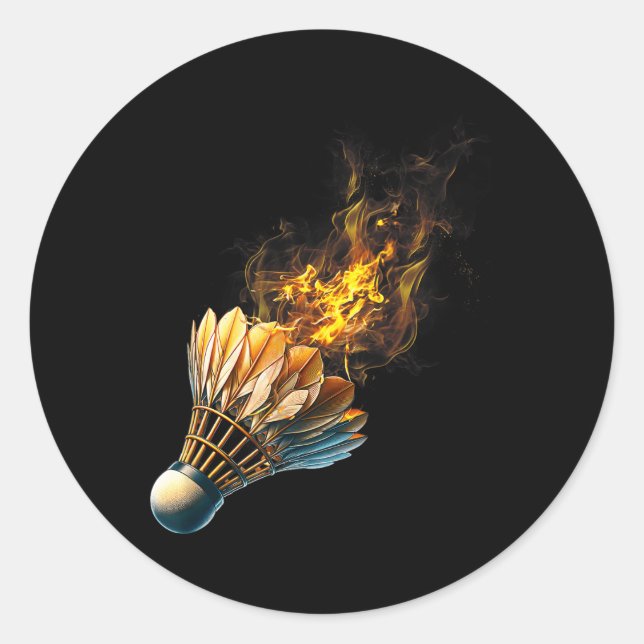 Badminton Flames Shuttle Fire Ball  Classic Round Sticker (Front)