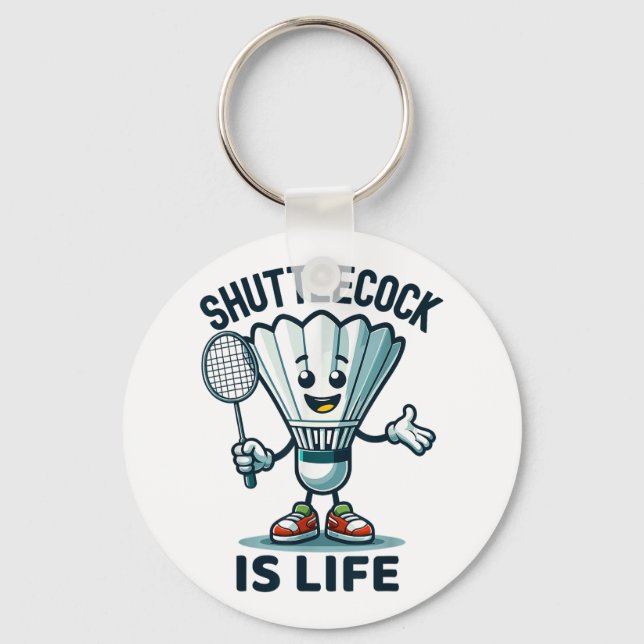 Badminton Forever Cartoon Shuttle And Racket Graph Key Ring (Front)