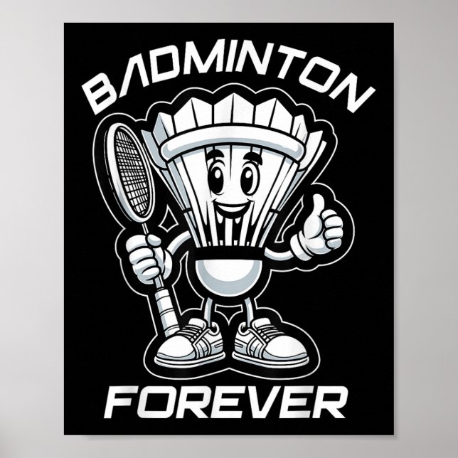 Badminton Forever Cartoon Shuttle And Racket Graph Poster (Front)