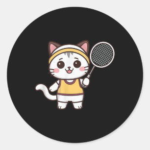 Badminton Funny Cat Women Girls Badminton Player K Classic Round Sticker