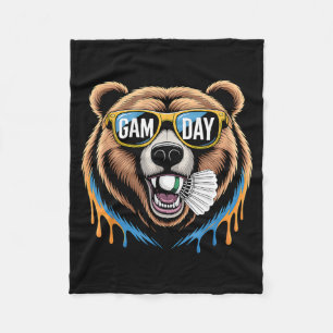 Badminton Game Day Bear Funny Badminton Lover Boys Fleece Blanket