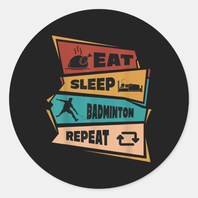Badminton Game Repeat Shuttle Retro Badminton Play Classic Round Sticker (Front)