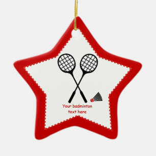 Badminton gifts, racquet and shuttlecock custom ceramic ornament
