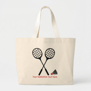 Badminton gifts, racquet and shuttlecock custom large tote bag