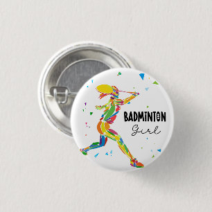 Badminton Girl Abstract Colourful Sports Player 3 Cm Round Badge