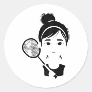 Badminton Girl Cartoon Style Shuttle Player For Gi Classic Round Sticker