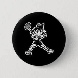 Badminton Girl Comic Shuttle Player  6 Cm Round Badge