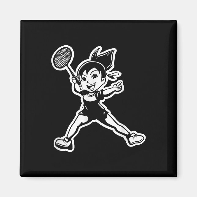 Badminton Girl Comic Shuttle Player  Magnet (Front)