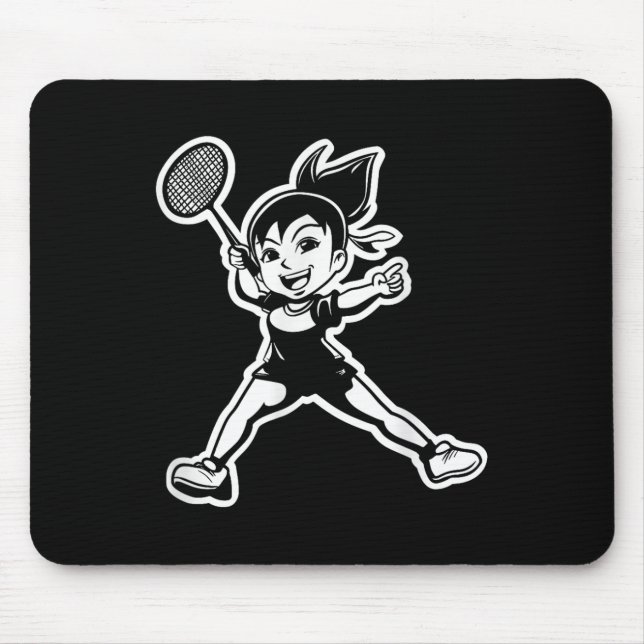 Badminton Girl Comic Shuttle Player  Mouse Pad (Front)