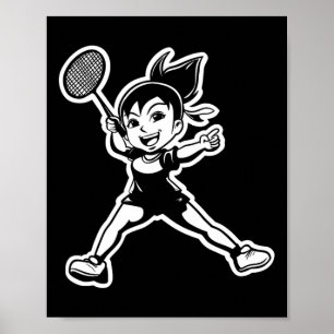 Badminton Girl Comic Shuttle Player  Poster