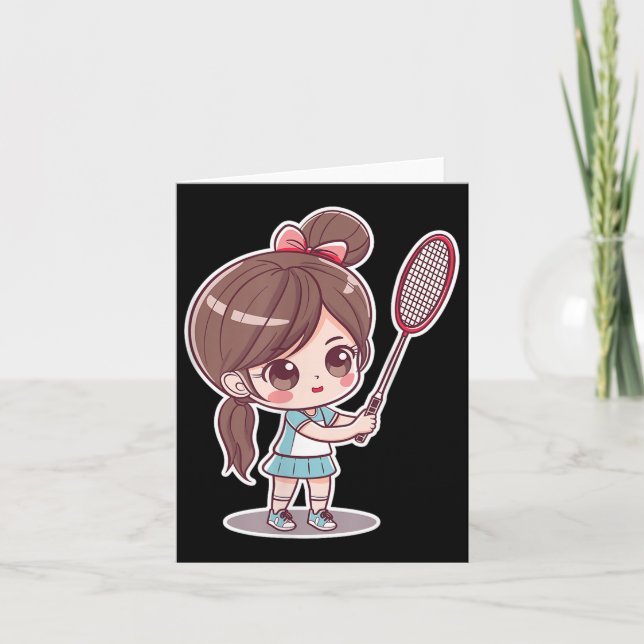 Badminton Girl Comic Style Shuttle Game For Girls  Card (Front)