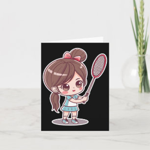 Badminton Girl Comic Style Shuttle Game For Girls Card