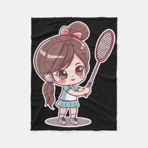 Badminton Girl Comic Style Shuttle Game For Girls Fleece Blanket