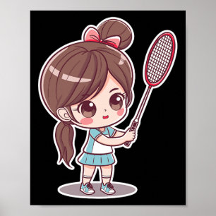 Badminton Girl Comic Style Shuttle Game For Girls Poster