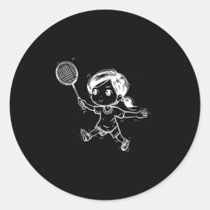 Badminton Girl Shuttle Game  Classic Round Sticker