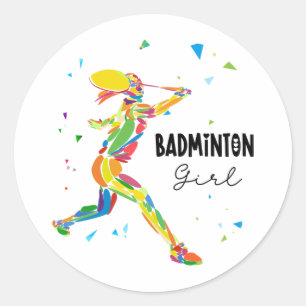 Badminton Girl Vibrant Abstract Player Graphic Classic Round Sticker