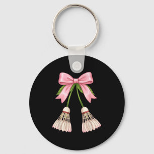 Badminton Girls Women Coquette Pink Bow Badminton Key Ring