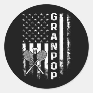 Badminton Granpop American Flag Vintage Christmas Classic Round Sticker