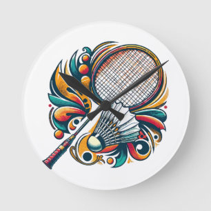 Badminton Graphic Round Clock