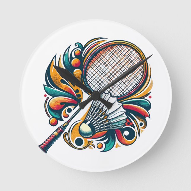 Badminton Graphic Round Clock (Front)