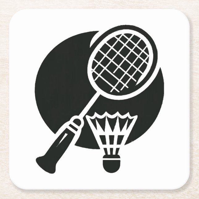 Badminton Graphic Square Paper Coaster (Front)