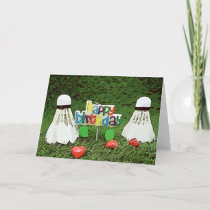 Badminton Happy Birthday with shuttlecock on green Card