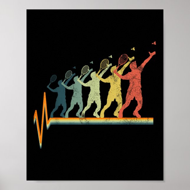 Badminton Heartbeat Vintage Retro Gift  Poster (Front)