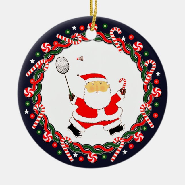 Badminton Holiday Gift Ceramic Ornament (Front)