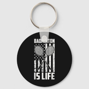 Badminton Is Life - Vintage Usa American Flag  Key Ring