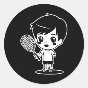 Badminton Kid Cartoon Racquet Sport Shuttle Classic Round Sticker