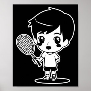 Badminton Kid Cartoon Racquet Sport Shuttle  Poster