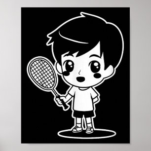 Badminton Kid Cartoon Racquet Sport Shuttle Poster