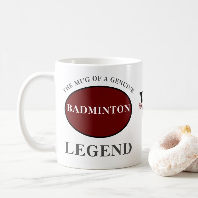 Badminton Legend Monogram Add Your Name Birthday Coffee Mug (With Donut)
