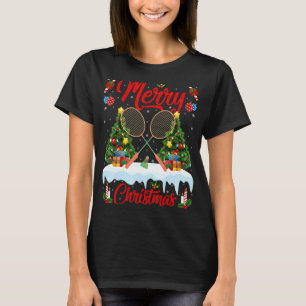 Badminton Lights Xmas Tree Santa Badminton Christm T-Shirt