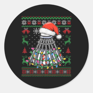 Badminton Lover Christmas Shuttle Santa Hat Funny Classic Round Sticker