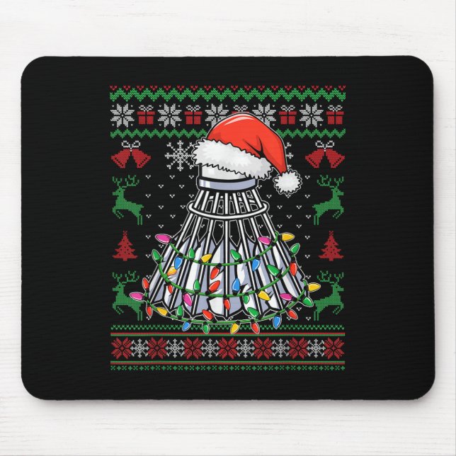 Badminton Lover Christmas Shuttle Santa Hat Funny  Mouse Pad (Front)