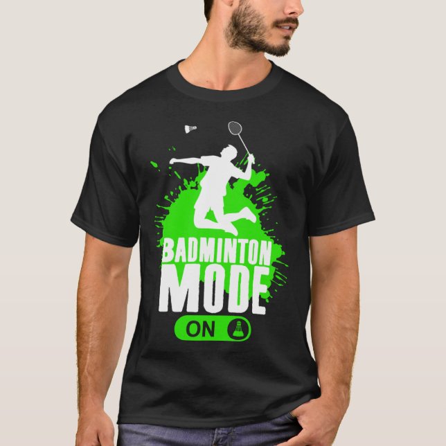 Badminton Mode On Mens Boys Youth Player Graphic T-Shirt (Front)