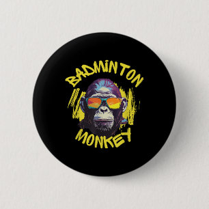 Badminton Monkey With Racquet Shuttle Jungle Sport 6 Cm Round Badge
