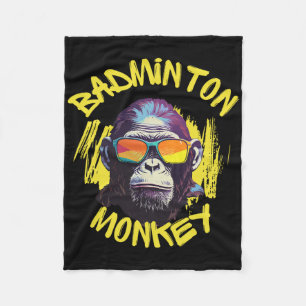 Badminton Monkey With Racquet Shuttle Jungle Sport Fleece Blanket