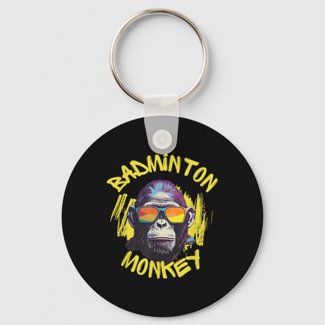 Badminton Monkey With Racquet Shuttle Jungle Sport Key Ring (Front)
