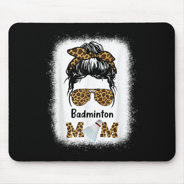 Badminton Mum Bleached Leopard Print Women Shuttle Mouse Pad (Front)