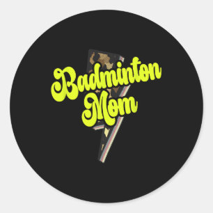 Badminton Mum Leopard Bolt Thunder Vintage Sports Classic Round Sticker