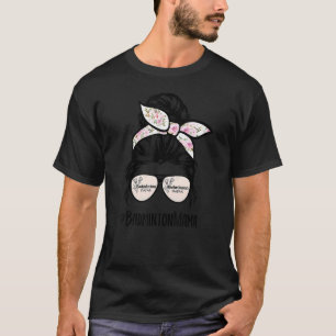 Badminton Mum Messy Bun Hair Glasses Badminton Lif T-Shirt