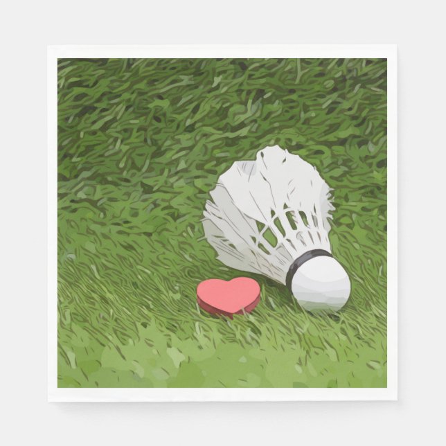 Badminton Napkin Shuttlecock with love on green (Front)