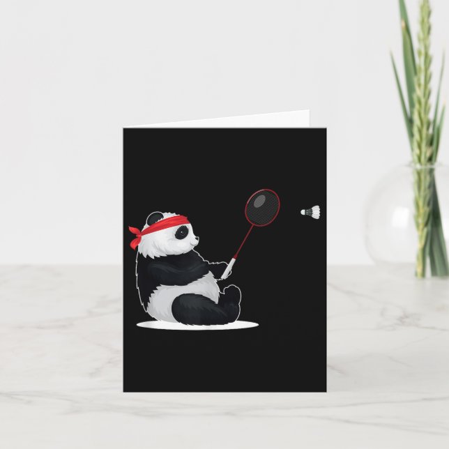 Badminton Panda Funny Sweet Sport Humour Shuttle A Card (Front)